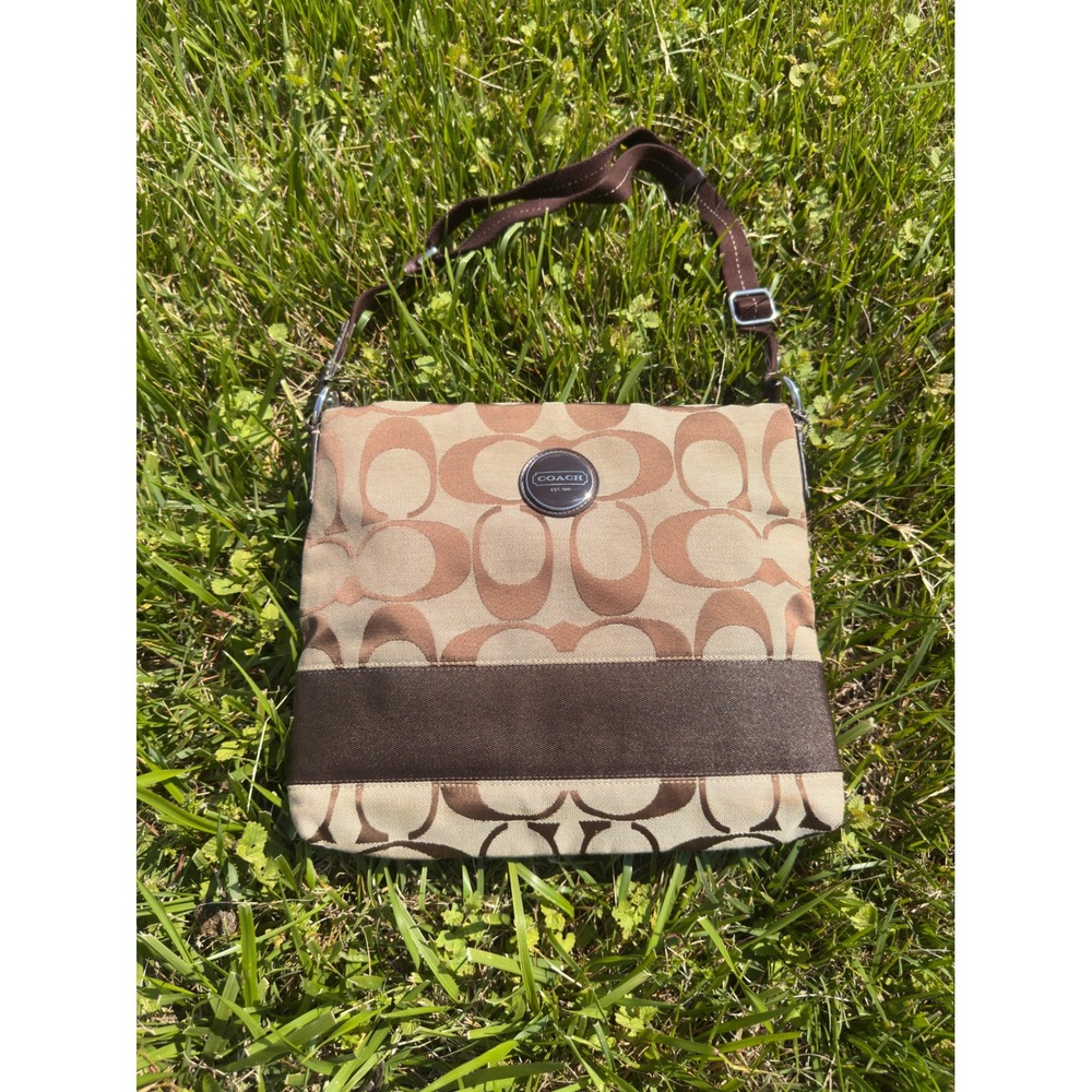 Coach Signature File Bag Khaki Brown Canvas Crossbody Messenger Bag F17490